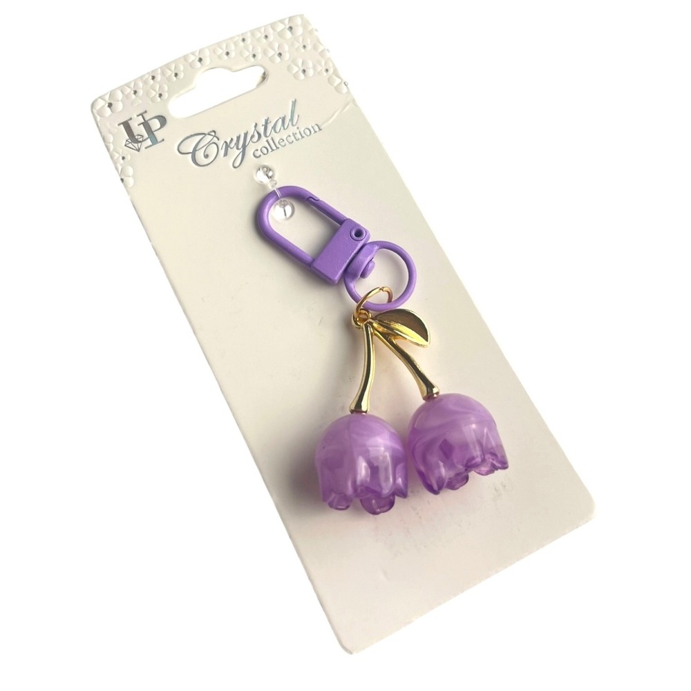 HP Crystal Key Chain Women's Purple Gold Tone Tulip Floral Charm Key Finder